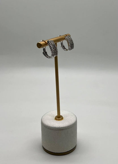 Diamond Baguette Pave Set 14K White Gold Statement Huggie Earrings