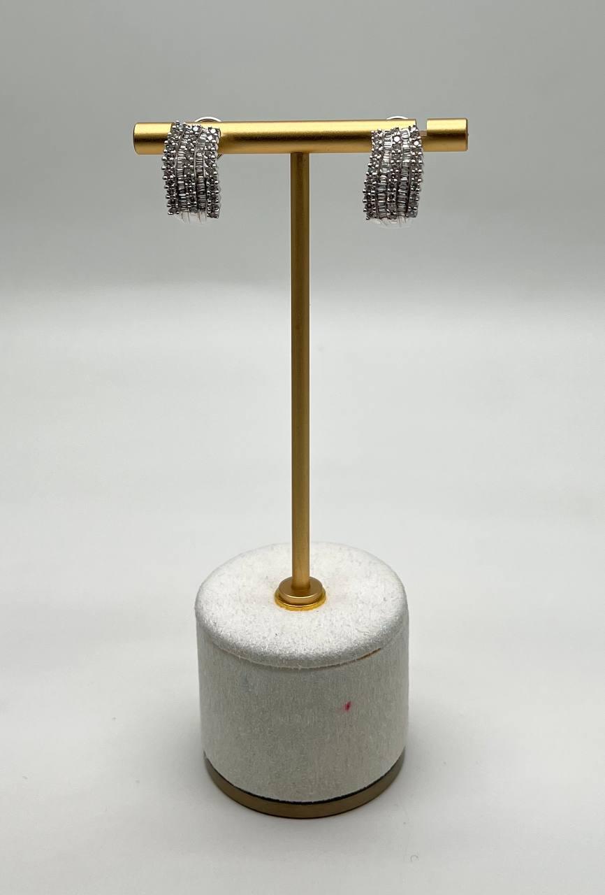 Diamond Baguette Pave Set 14K White Gold Statement Huggie Earrings