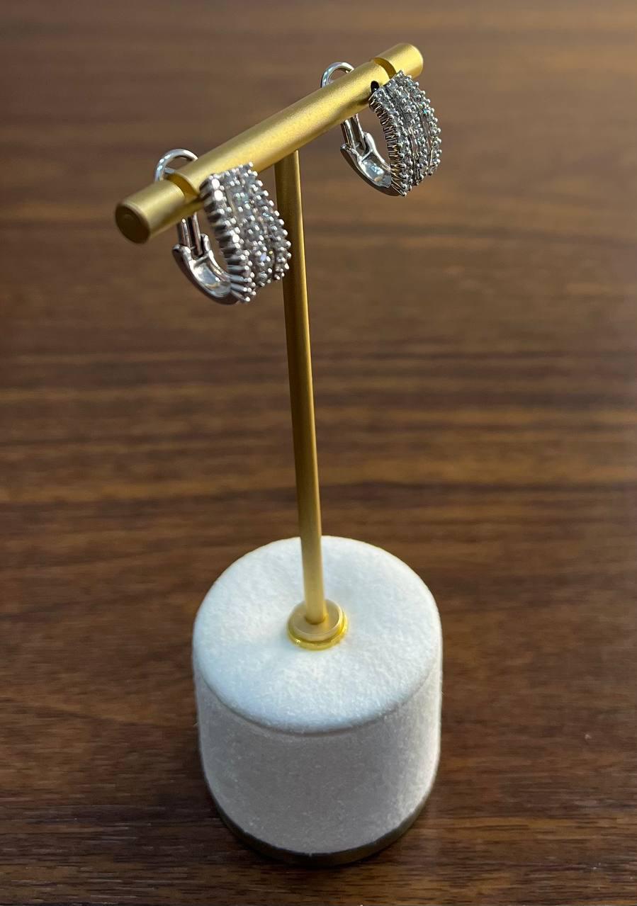 diamond baguette pave set 14k white gold statement huggie earrings