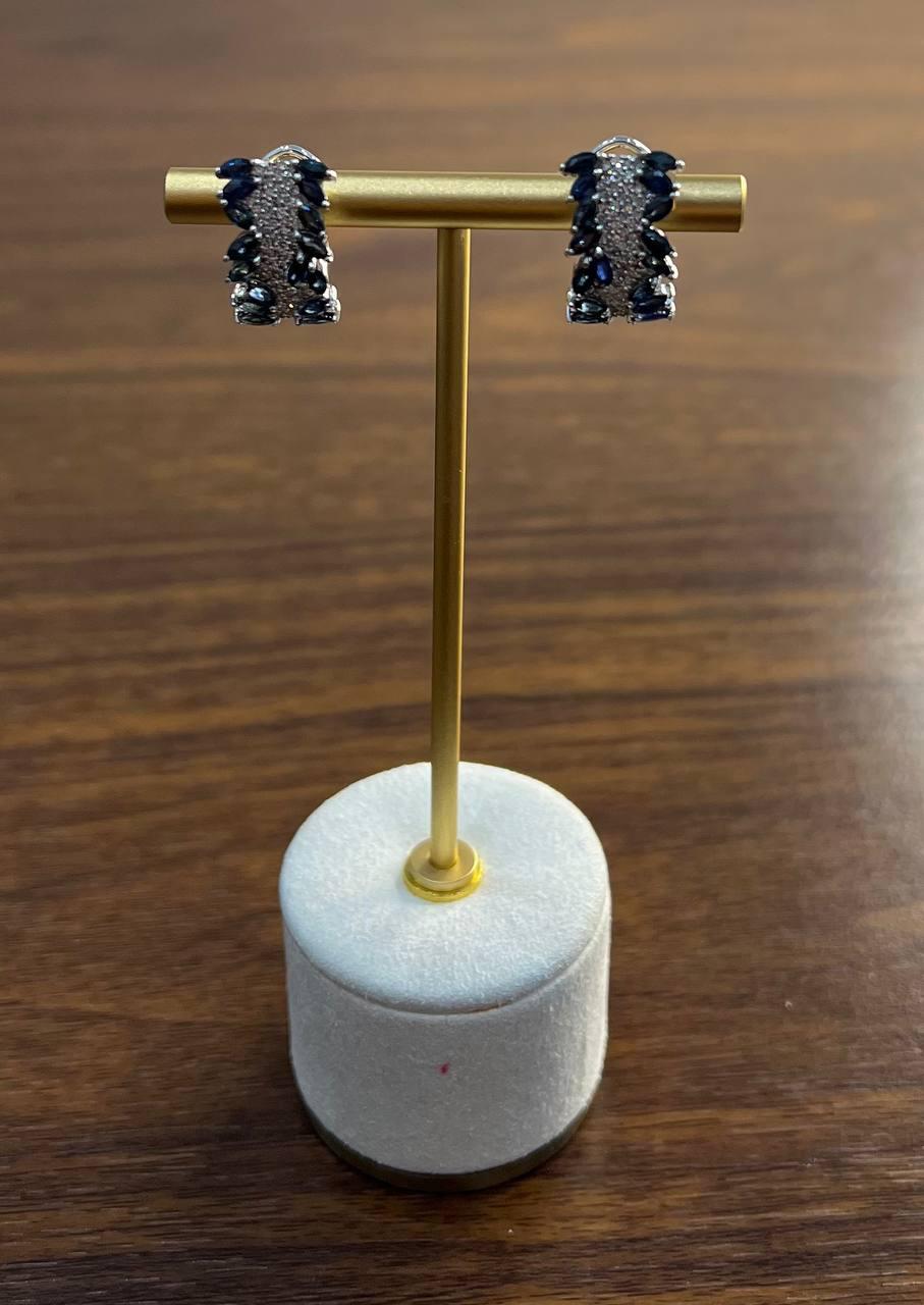 Blue Sapphire Marquise Shape Diamond Pave Set 14K White Gold Statement Earrings