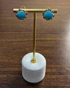 Blue Teal Turquoise Diamonds Halo Floral 14K Yellow Gold Statement Earrings