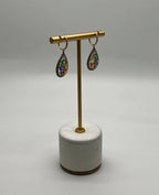 Multicolor Rainbow Sapphires Diamonds Halo 14K Yellow Gold Cluster Drop Earrings