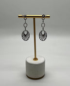 Diamond Sun Ray Halo 14K White Gold Dangle Drop Chandelier Earrings