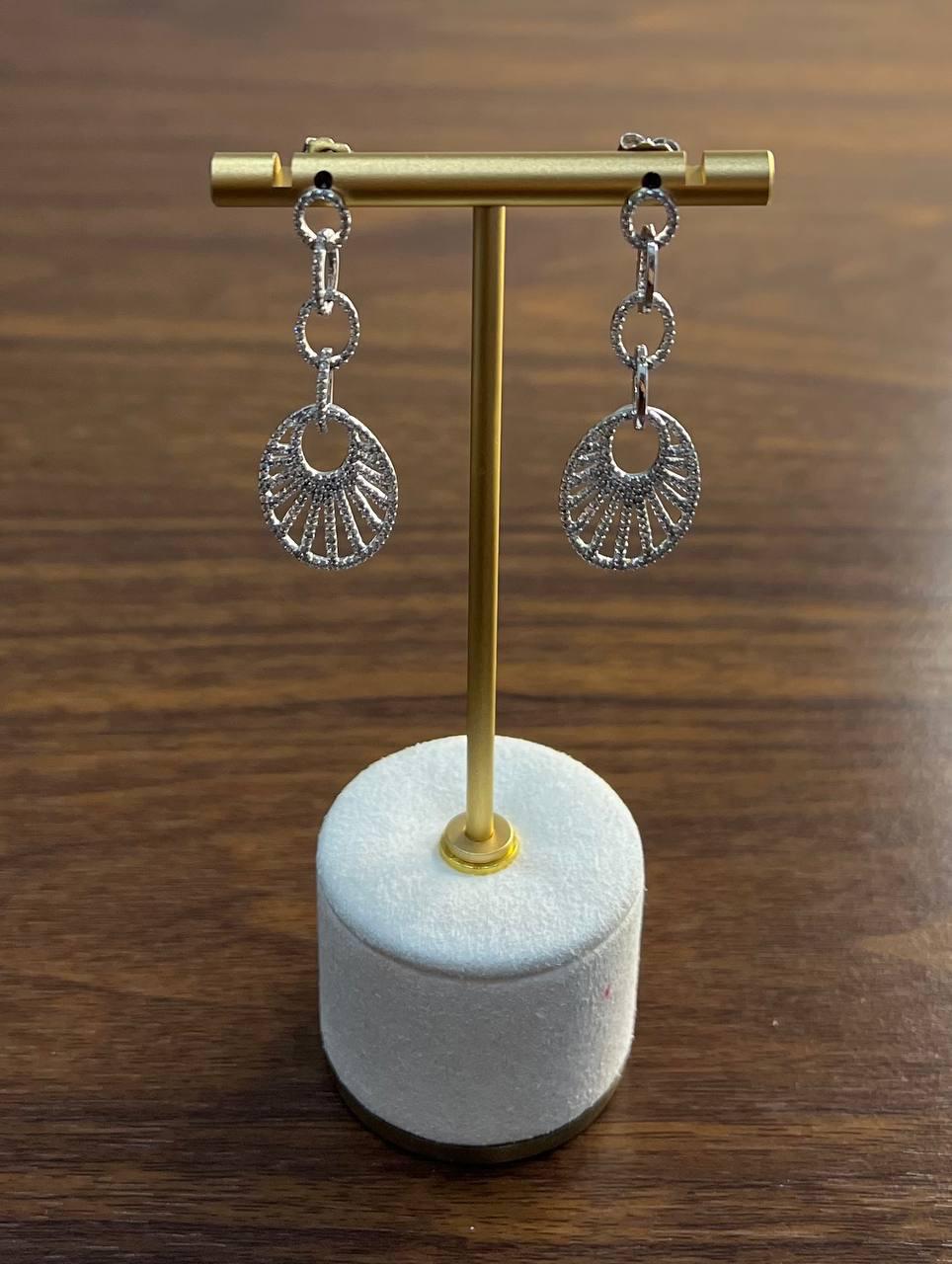 Diamond Sun Ray Halo 14K White Gold Dangle Drop Chandelier Earrings