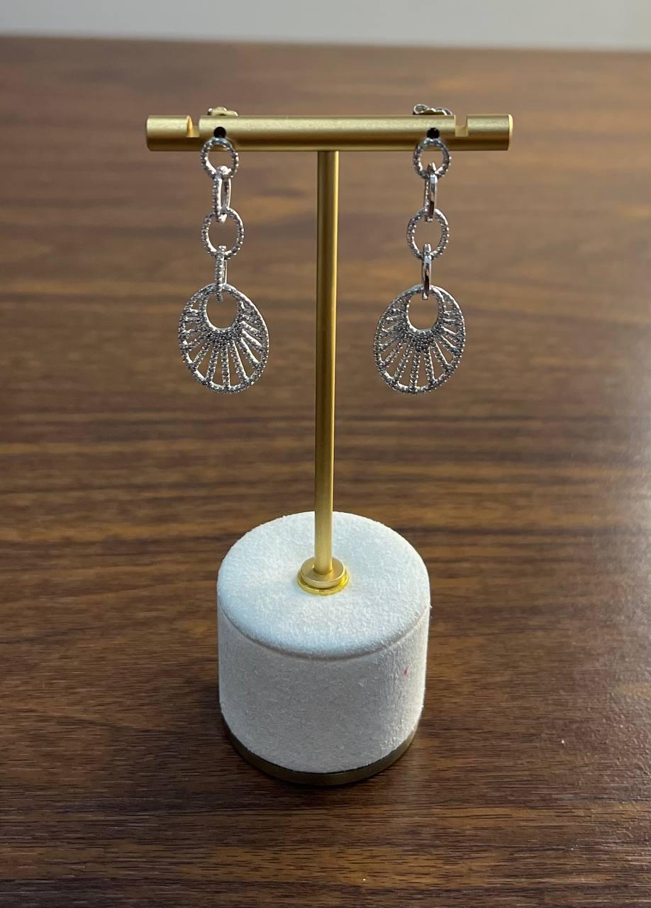 Diamond Sun Ray Halo 14K White Gold Dangle Drop Chandelier Earrings