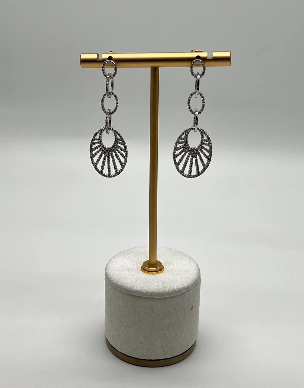 Diamond Sun Ray Halo 14K White Gold Dangle Drop Chandelier Earrings