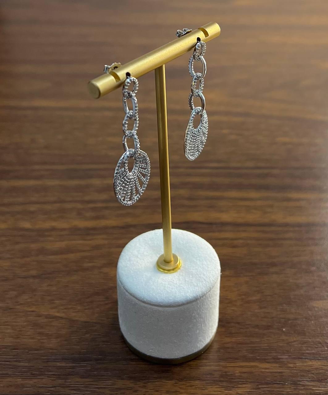 Diamond Sun Ray Halo 14K White Gold Dangle Drop Chandelier Earrings