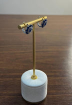 Blue Sapphire Diamond Halo Floral Flower Shape 14K White Gold Statement Earrings