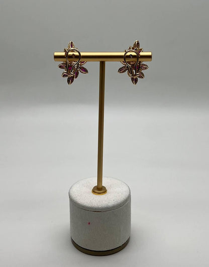 Marquise Shape Red Pink Ruby Diamond Halo 14K Yellow Gold Statement Earrings