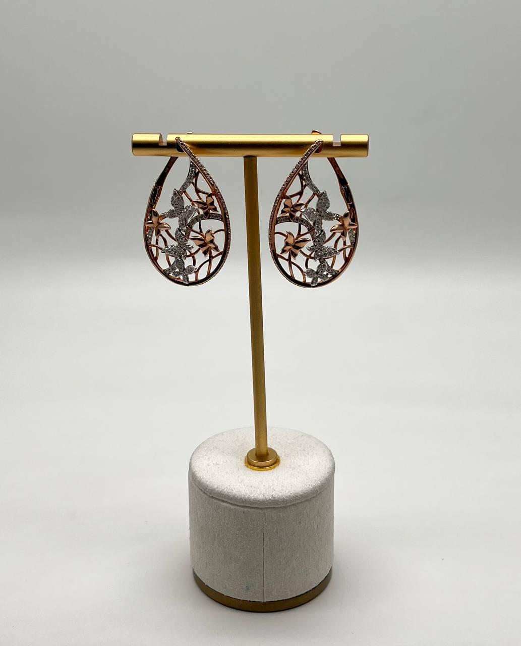 Butterfly Romance Floral Motifs Diamonds 14K Yellow Gold Drop Statement Earrings