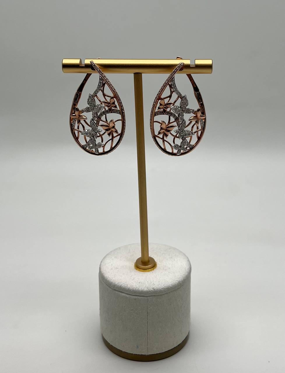 Butterfly Romance Floral Motifs Diamonds 14K Yellow Gold Drop Statement Earrings