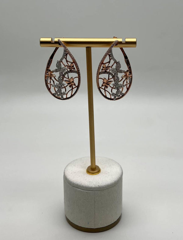 Butterfly Romance Floral Motifs Diamonds 14K Yellow Gold Drop Statement Earrings