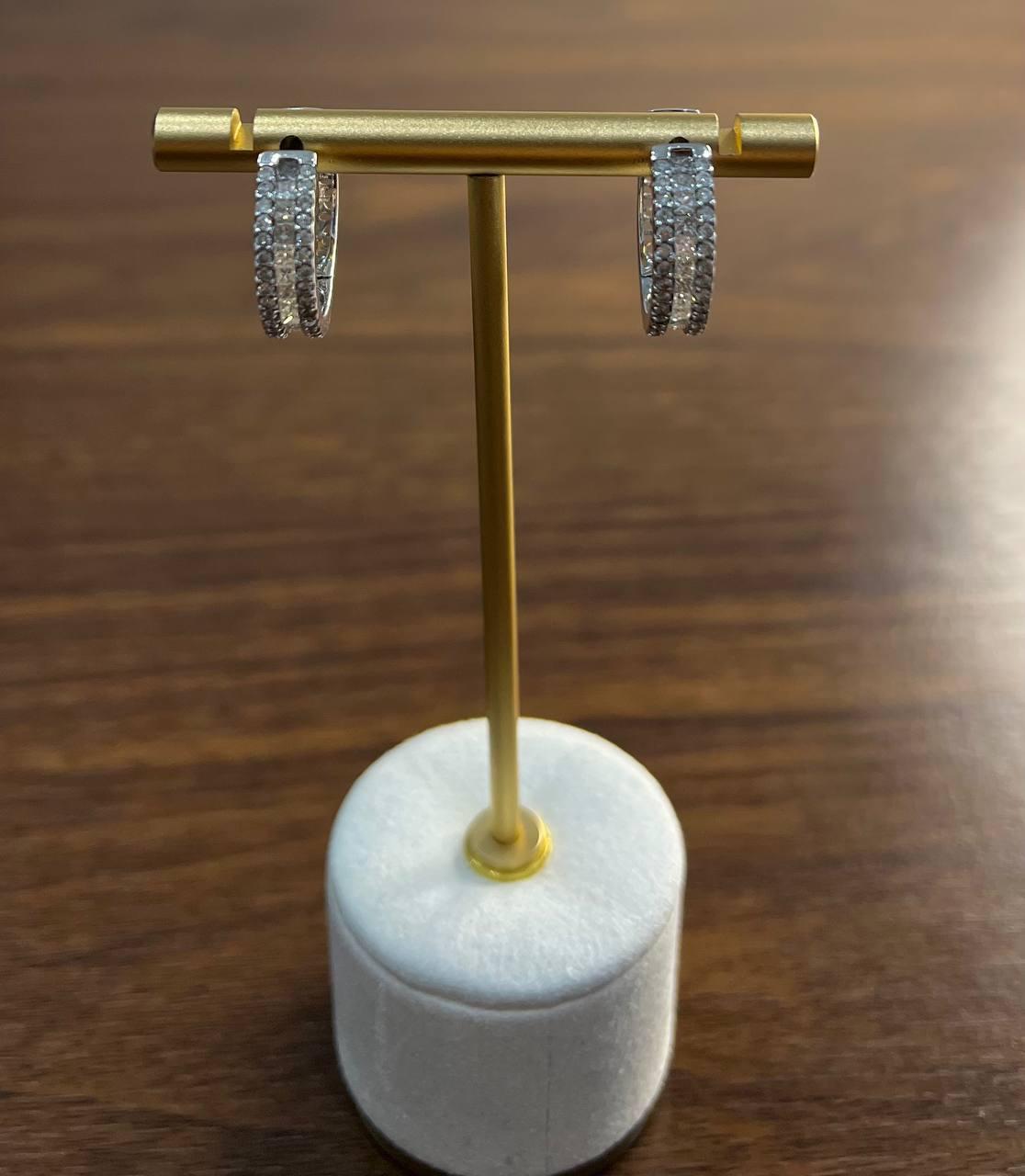 Diamond Baguette Round Pave 14K White Gold Statement Huggie Hoop Earrings