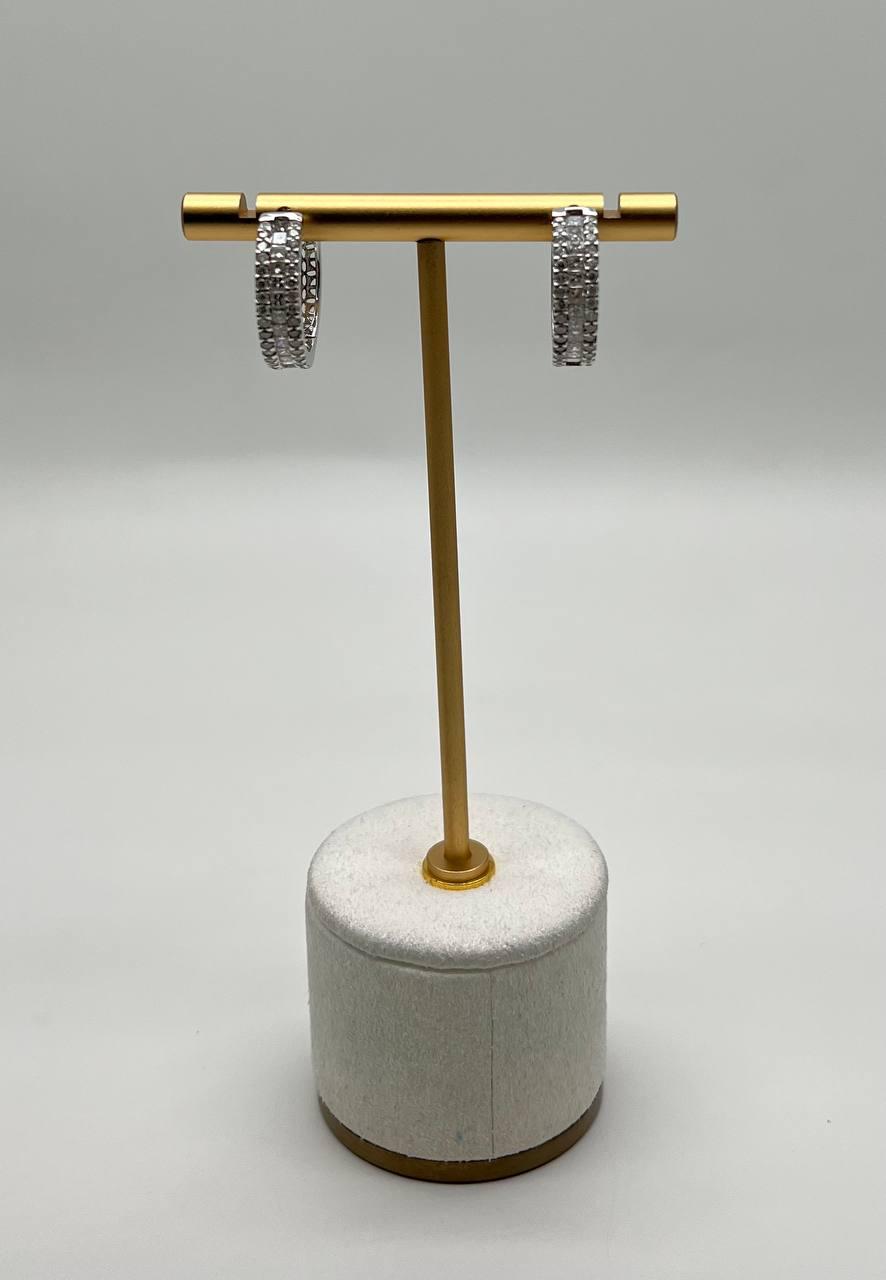 Diamond Baguette Round Pave 14K White Gold Statement Huggie Hoop Earrings