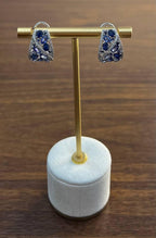 Light Dark Blue Sapphire Cluster White Diamond Pave 14K White Gold Earrings