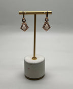 Shield Kite Shape Peach Pink Morganite Diamond Halo 18K Rose Gold Fancy Earrings
