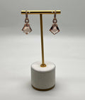 Shield Kite Shape Peach Pink Morganite Diamond Halo 18K Rose Gold Fancy Earrings