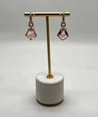 Shield Kite Shape Peach Pink Morganite Diamond Halo 18K Rose Gold Fancy Earrings