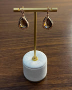 Pear Teardrop Shape Brown Smoky Quartz 14K Rose Gold Diamond Halo Drop Earrings
