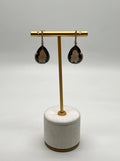 Pear Teardrop Shape Brown Smoky Quartz 14K Rose Gold Diamond Halo Drop Earrings
