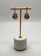 Pear Teardrop Shape Brown Smoky Quartz 14K Rose Gold Diamond Halo Drop Earrings