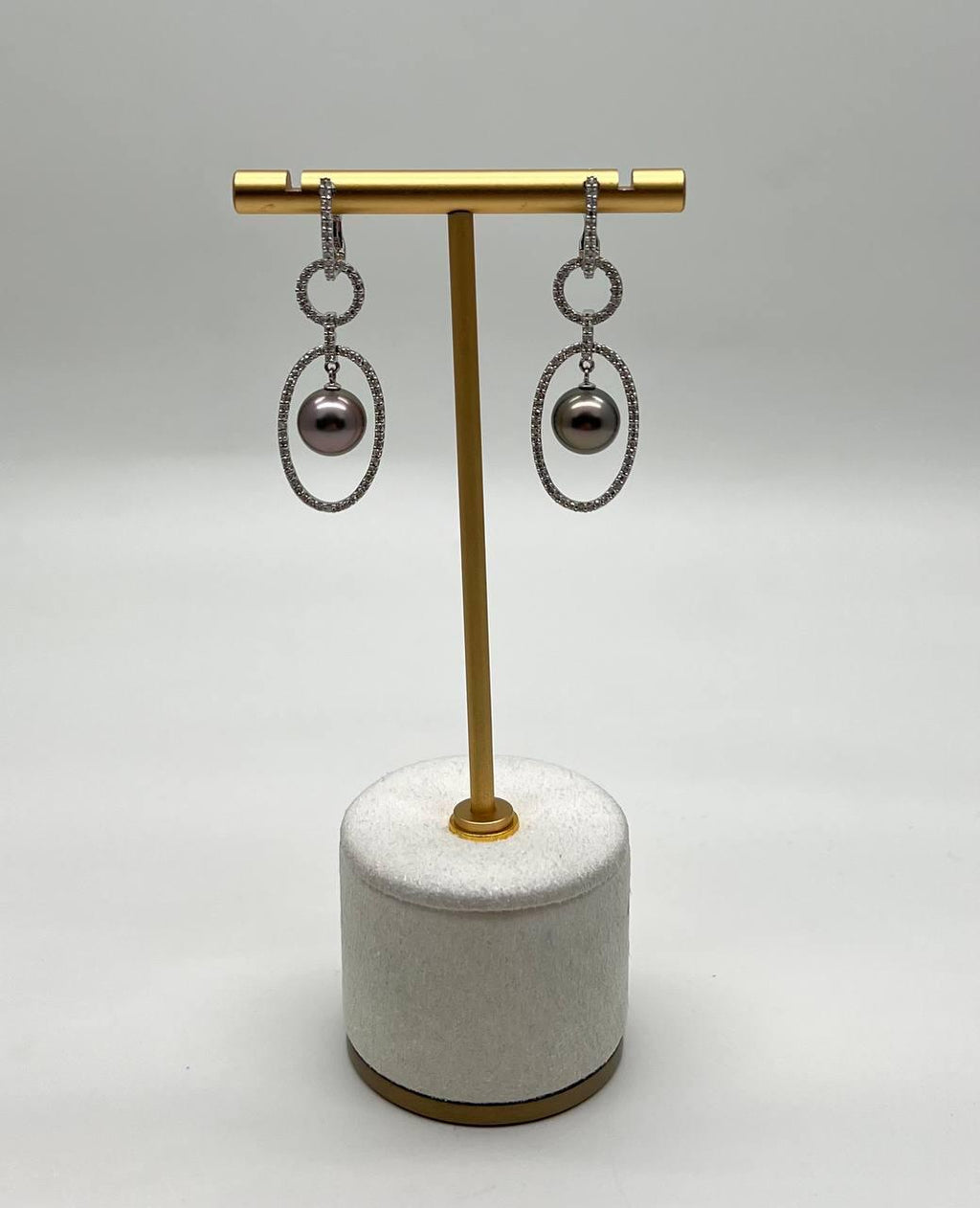 Silver Grey Black Tahitian Pearl Diamonds 14K White Gold Drop Dangle Earrings