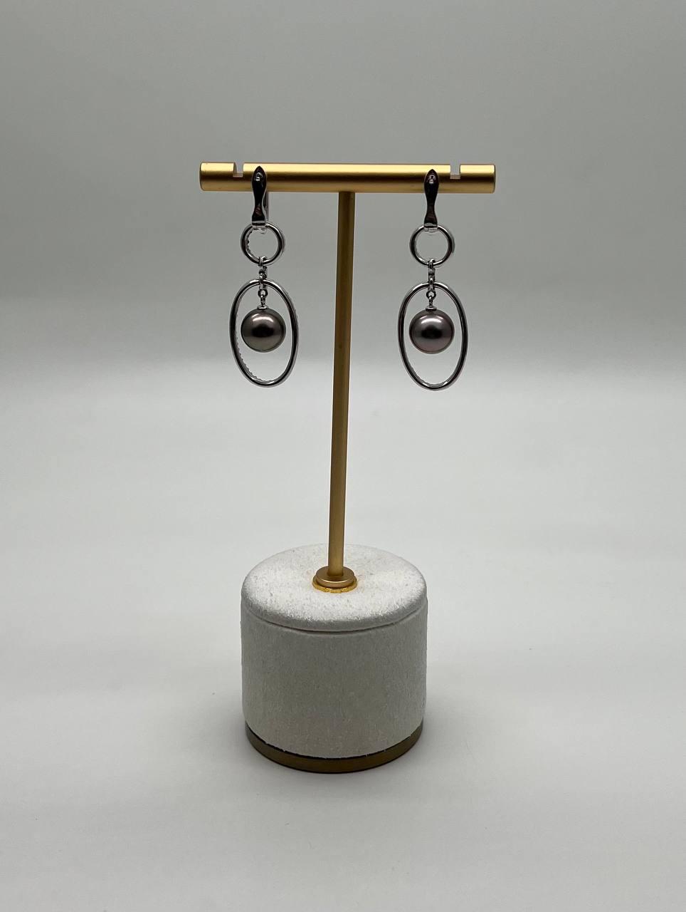 Silver Grey Black Tahitian Pearl Diamonds 14K White Gold Drop Dangle Earrings