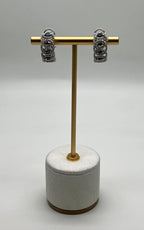 Blue Sapphire & White Diamonds Pave Halo Set 14K White Gold Statement Earrings