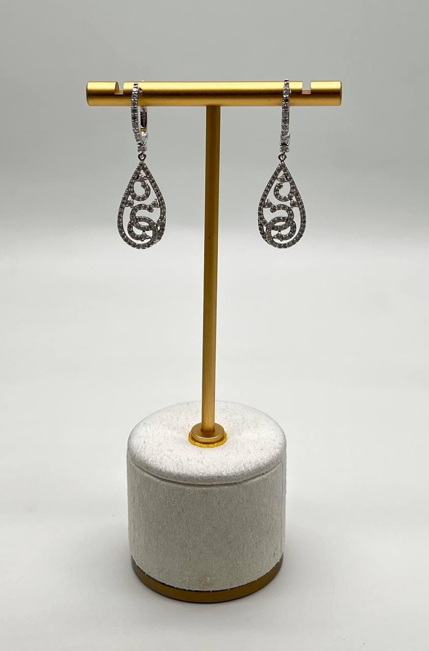 Diamonds Wavy Spiral 14K White Gold Drop Dangle Huggie Statement Earrings