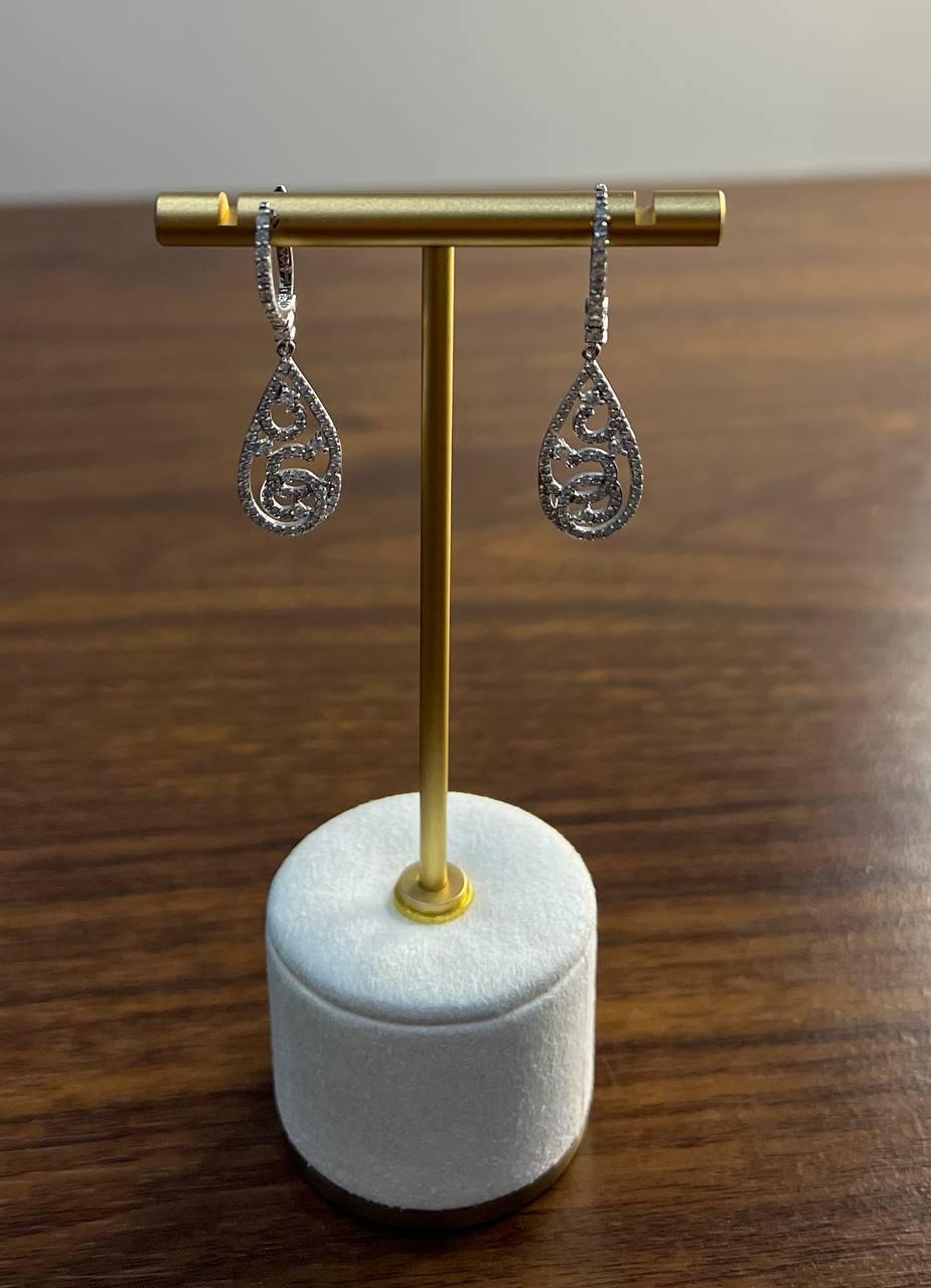 Diamonds Wavy Spiral 14K White Gold Drop Dangle Huggie Statement Earrings