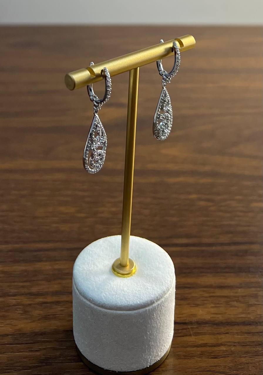 Diamonds Wavy Spiral 14K White Gold Drop Dangle Huggie Statement Earrings