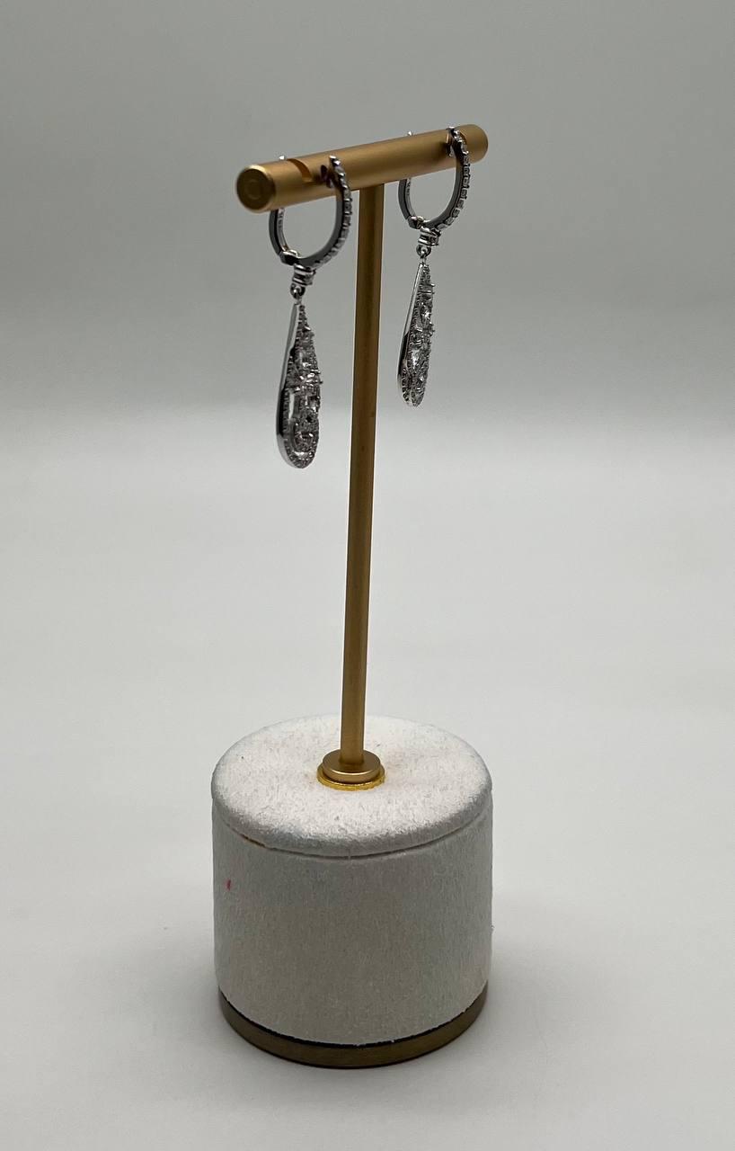 Diamonds Wavy Spiral 14K White Gold Drop Dangle Huggie Statement Earrings