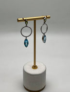Marquise Shape Swiss Blue Topaz & Green Peridot 14K White Gold Diamond Earrings