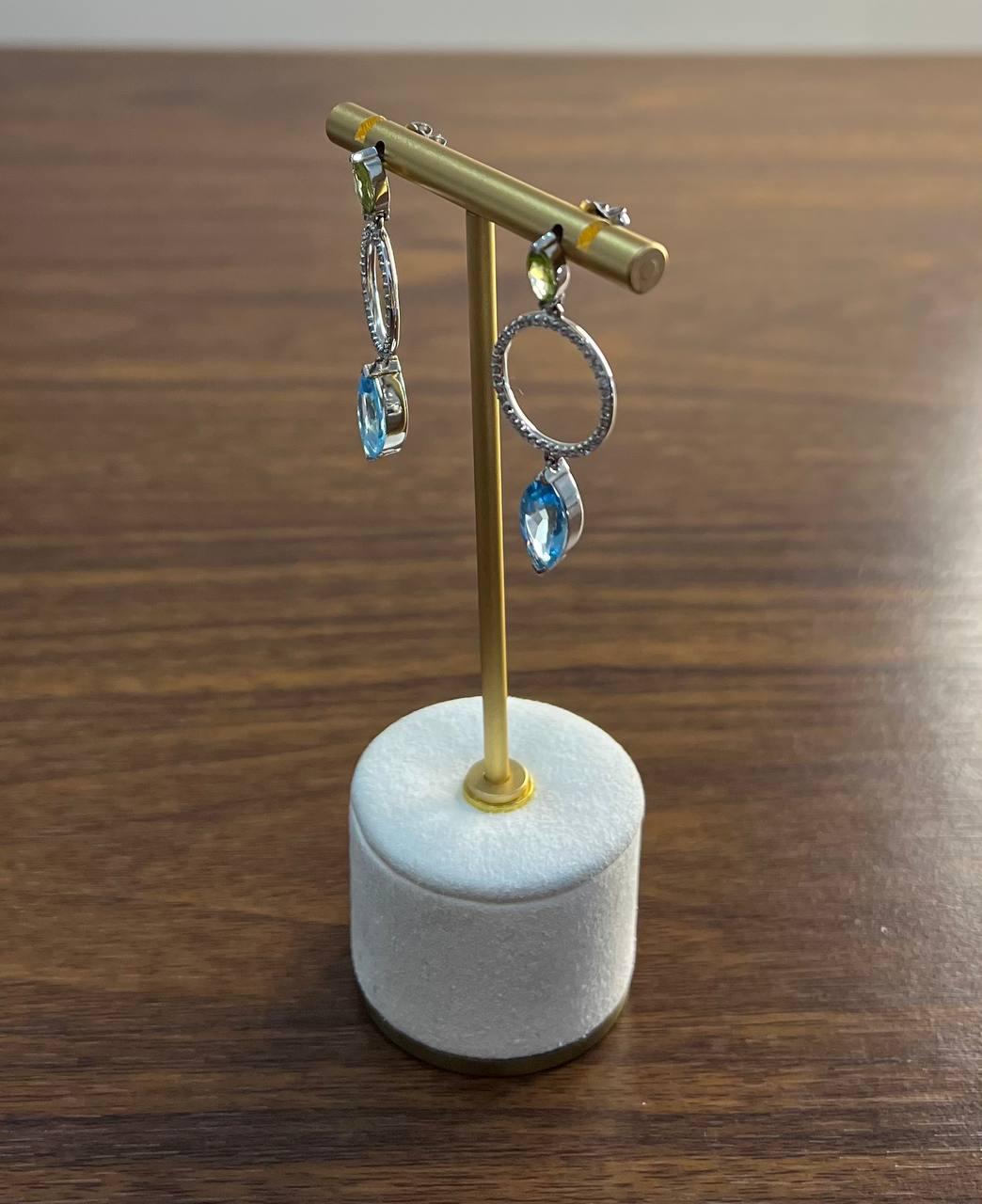 Marquise Shape Swiss Blue Topaz & Green Peridot 14K White Gold Diamond Earrings