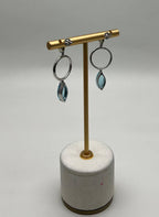 Marquise Shape Swiss Blue Topaz & Green Peridot 14K White Gold Diamond Earrings