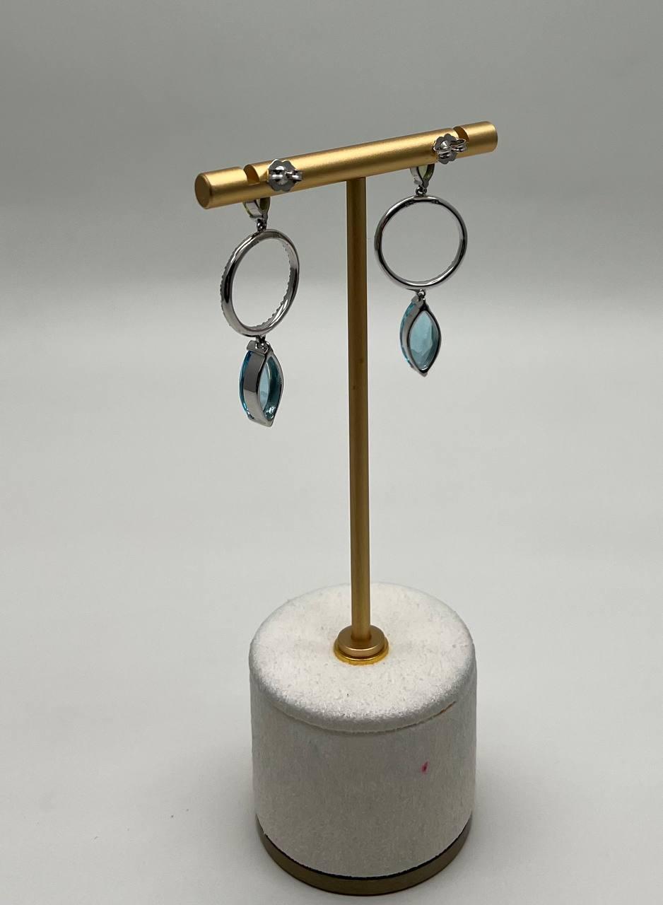 Marquise Shape Swiss Blue Topaz &amp; Green Peridot 14K White Gold Diamond Earrings