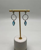 Marquise Shape Swiss Blue Topaz & Green Peridot 14K White Gold Diamond Earrings