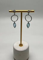 Marquise Shape Swiss Blue Topaz & Green Peridot 14K White Gold Diamond Earrings
