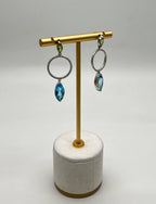 Marquise Shape Swiss Blue Topaz & Green Peridot 14K White Gold Diamond Earrings