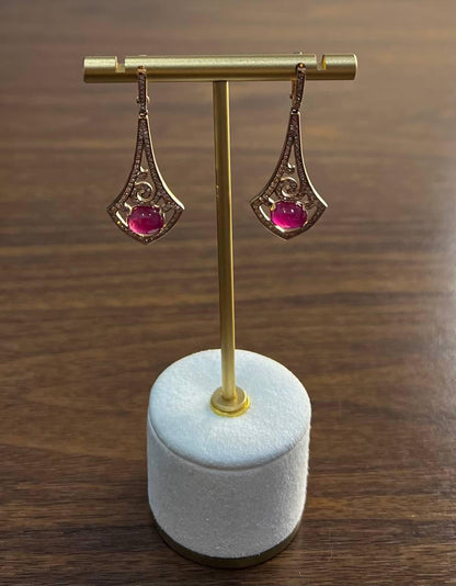 Oval Shape Red Pink Ruby Cabochon 14K White Gold Statement Earrings