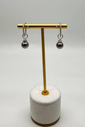 Grey Silver Black Tahitian Pearl 14K White Gold Diamonds Huggie Hoop Earrings