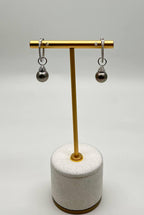 Grey Silver Black Tahitian Pearl 14K White Gold Diamonds Huggie Hoop Earrings