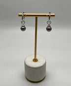 Grey Silver Black Tahitian Pearl 14K White Gold Diamonds Huggie Hoop Earrings