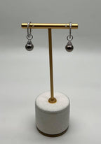 Grey Silver Black Tahitian Pearl 14K White Gold Diamonds Huggie Hoop Earrings