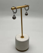 Grey Silver Black Tahitian Pearl 14K White Gold Diamonds Huggie Hoop Earrings