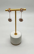 Sunflower Floral Motif Diamond Pave 14K Rose Gold Statement Dangle Earrings