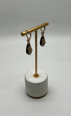 Shield Kite Shape Brown Smoky Quartz Diamond Accent Yellow Gold Drop Earrings
