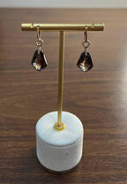 Shield Kite Shape Brown Smoky Quartz Diamond Accent Yellow Gold Drop Earrings