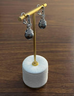 Silver Grey Black Tahitian Pearl Diamond 14K White Gold Drop Earrings