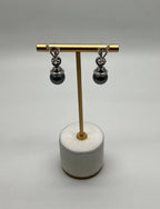 Silver Grey Black Tahitian Pearl Diamond 14K White Gold Drop Earrings